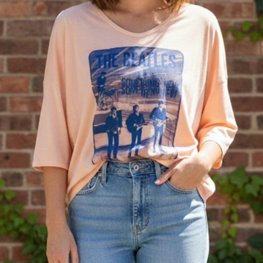 TRUNK Ltd. The Beatles Something New Peach Batwing Burnout Graphic Top